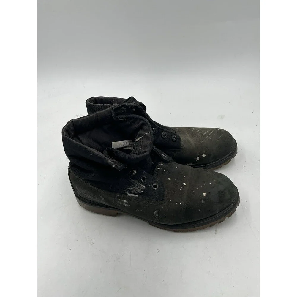Timberland Mens Black Roll Top Leather Boots Size 8 Lace Up Work Boots